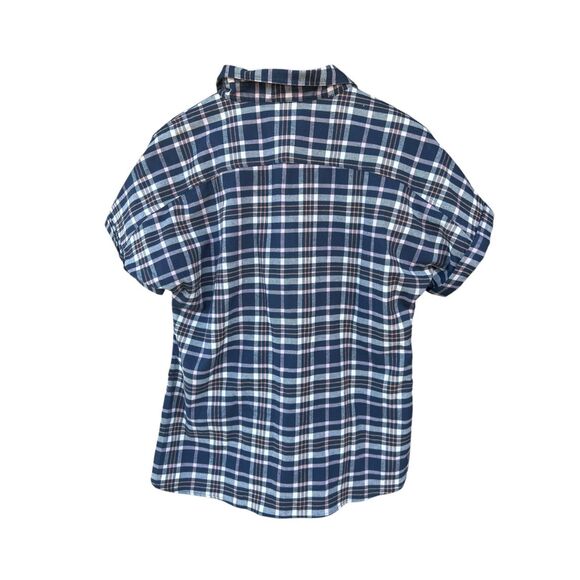 LL Bean Day breeze Shirt Womens M Short Sleeve Button Up Flannel Pocket Plaid - Picture 2 of 7
